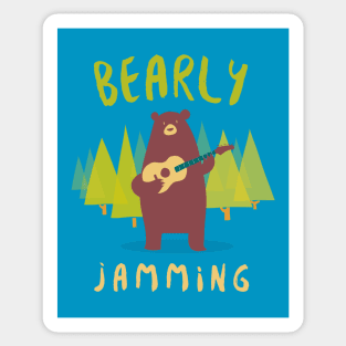 Bearly Jamming, funny guitarist pun Sticker